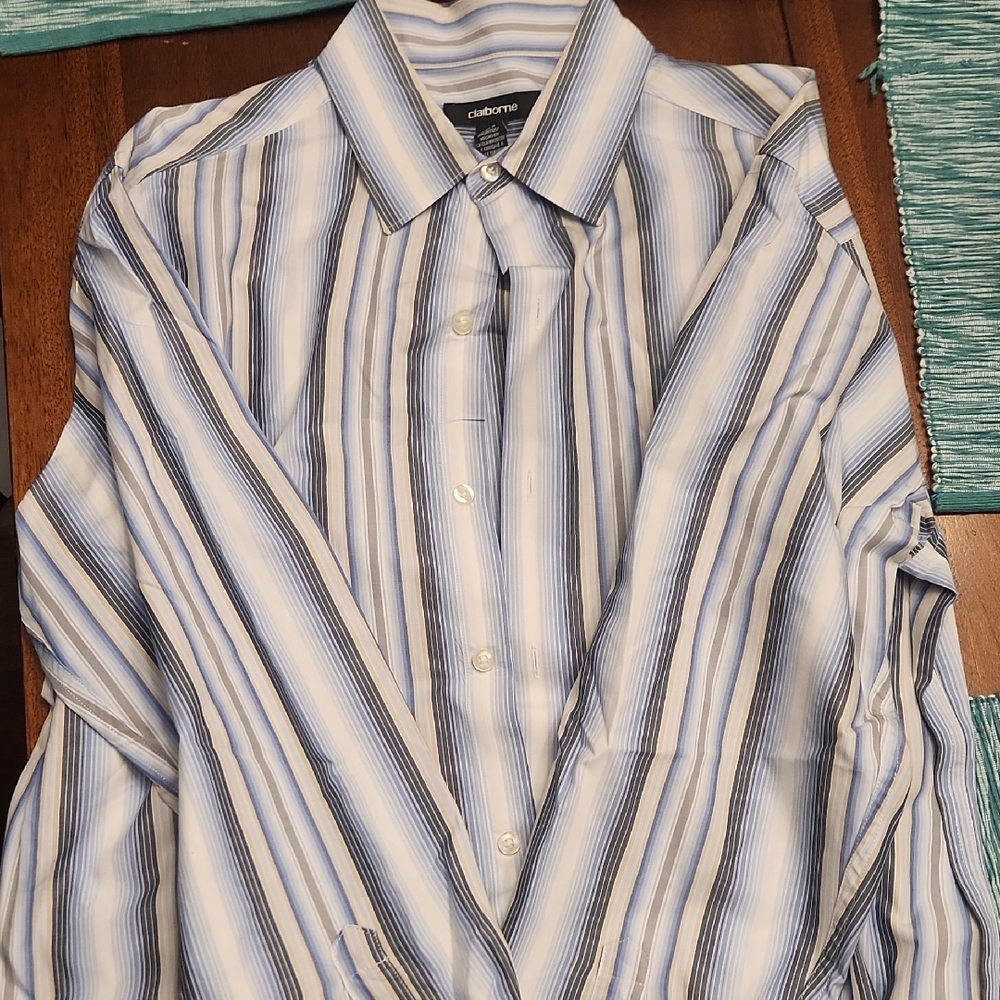Claiborne Men's Blue Striped Shirt